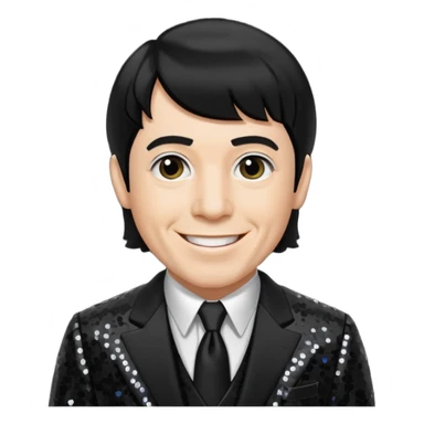 Moe Howard from The Three Stooges with black hair, black sequin suit  sticker