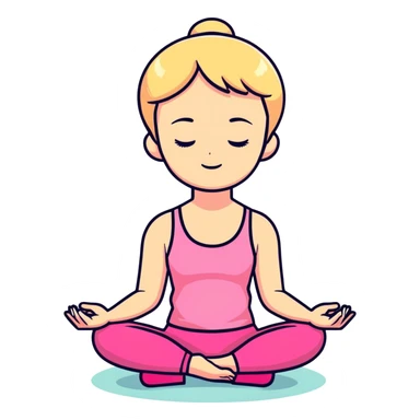 Blonde short hair girl doing meditation With pink top and pink leggins sticker