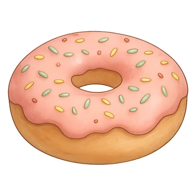 Donut with sprinkles in Ghibli style, detailed, soft colors, with no background sticker