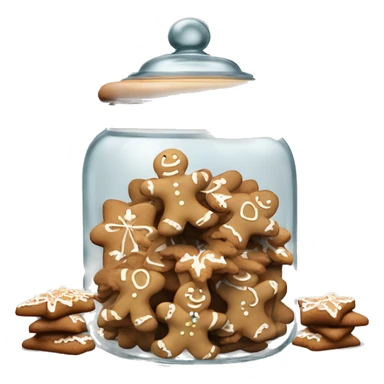 Realistic rococo glass cookie jar with lid full of gingerbread cookies isolated.  sticker