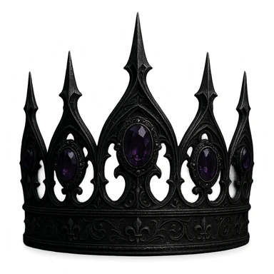 gothic black crown with spiked arches, deep purple gems, shadowy regal look sticker
