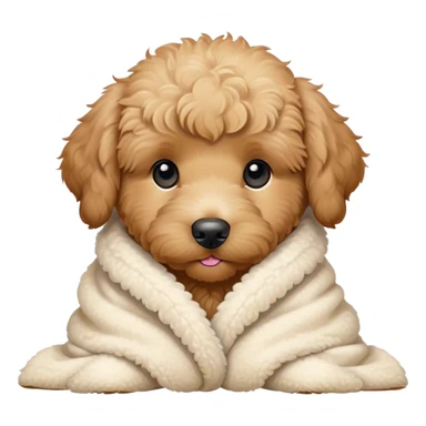 goldendoodle puppy cozy in a sherpa blanket, kawaii disney-style cute sticker