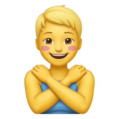 emoji-style face with arms crossed, holding neck, laughing sticker