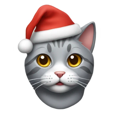 Grey cat with a Christmas hat sticker
