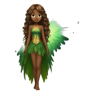 big wings, Beautiful, fairy, gold, brown, dark green, green, long hair sticker