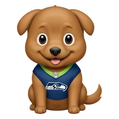 Brown tan dog with Seattle Seahawks gear sticker