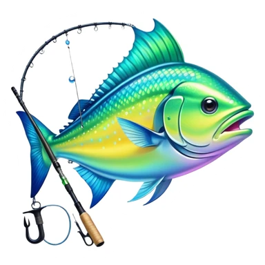 magical aurora borealis fishing rod fishing a sparkly mahi mahi sticker