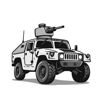 armored humvee military vehicle with roof-mounted turret sticker