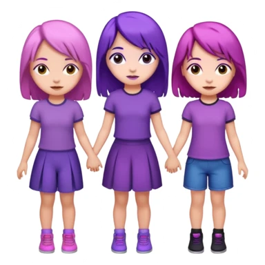 3 girls holding hand middle girl got purple hair left girl got pink hair right girl got black hair sticker