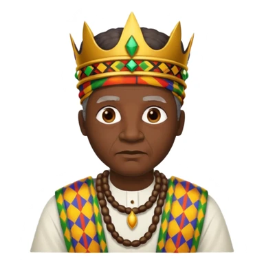 Create an emoji of an old African king wearing kente cloth and white shirt sticker
