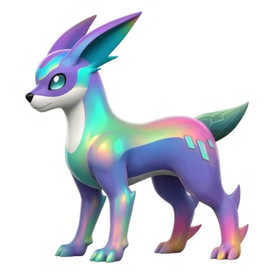 Colorful Pastel Iridescent-gradient Futuristic Modern Epic Legendary Shiny Cyber-Suicune-Dialga-Lugia-Reshiram-Creature, (full body) sticker