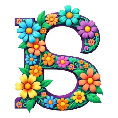 3D, gothic style psychedelic colored Letter S with hippie style flower border sticker
