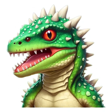 poisonous mushroom reptile monster portrait, head and shoulders only, lizard-like face, spiky mushroom growths, toxic green glow, creepy tongue, fantasy animal vibe, 3D cartoon, mobile game icon style, clean background, no text, no watermark

 sticker