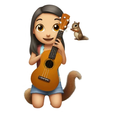Girl playing ukulele for squirrels sticker