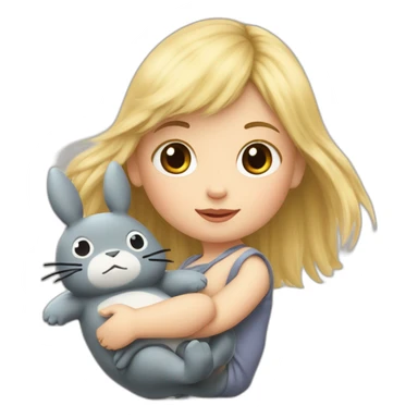 bébé fille blonde décoiffée avec une peluche Totoro  sticker
