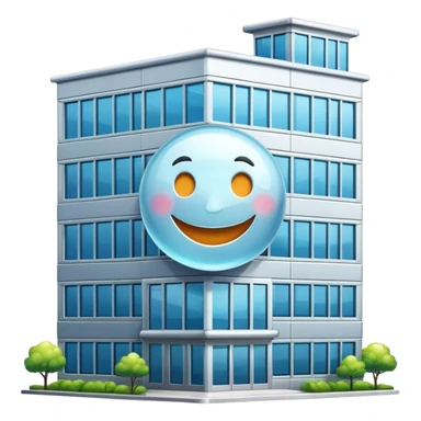smiling office building with a happy face sticker