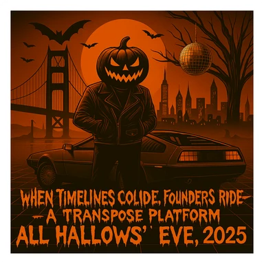 Make the font "When Timelines Collide, Founders Ride" runny, spooky.  sticker
