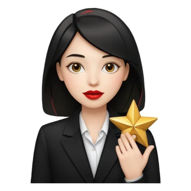 red lipstick, black blazer, holding a star sticker