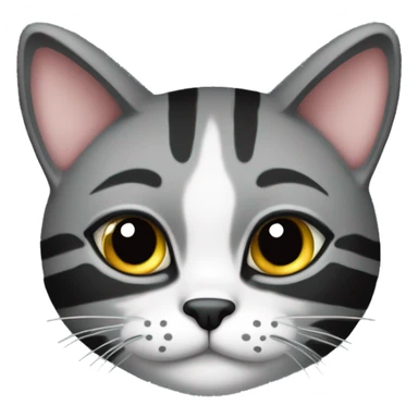 Eine dicke Katze schwarz grau getigert welche sitzt und einen mit großen Augen anschaut sticker