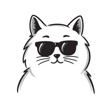white long-haired cat face with black sunglasses, hand-drawn doodle style sticker