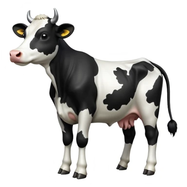 cinematic-[cow]-realistic-full-body-standing-emoji,-tail-flicking-lazily,-head-tilted-dramatically,-sleek-[black and white]-fur,-simplified-yet-realistic-focused-features,-highly-detailed,-glowing-with-an-almost-sarcastic-glow sticker