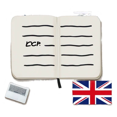 Notebook for writing English words with the Great Britain flag icon and the inscription LCP sticker