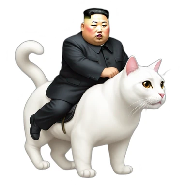 super fat Kim jong UN riding a white cat sticker