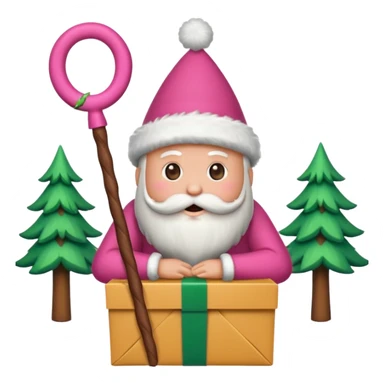 emojis estilo pixar de la cara de santa, arbolito rosa, reno, lazo coquet,bastones de caramelo rosa, caja de regalo rosa, arbolito verde con bambalinas rosa sticker