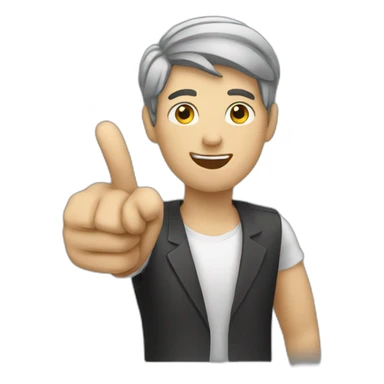 Person pointing at subscribe button sticker