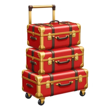 Luggage cart: A polished gold luggage cart with a red carpet base, neatly stacked with suitcases. sticker