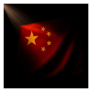 Replace the Hong Kong flag with the flag of China, preserving the dramatic lighting, black background, and ray of light style and composition exactly as in the reference image. sticker