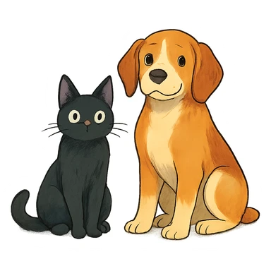 ghibli style cat and dog together sticker