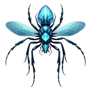 A bioluminescent insectoid with crystalline exoskeleton segments that refract light into dazzling patterns, sharp teeth, capable of phasing through solid objects when exposed to moonlight. sticker