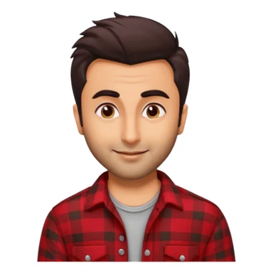 generate a pretty bratz emoji 
Make her look like Ranbir kapoor wearing a red flannel shirt, smirking

She should look exactly  like ranbir kapoor!  sticker