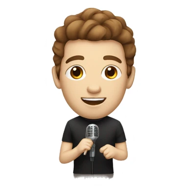 white male singer with brown hair and microphone sticker