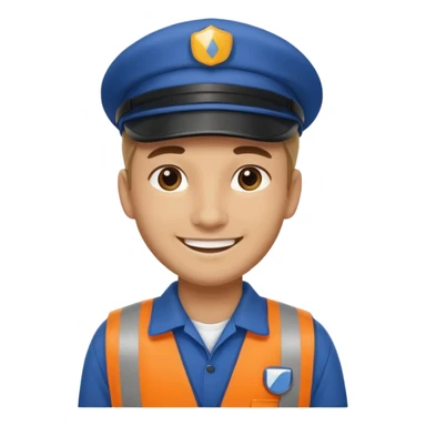 male bus worker, standing, wearing a bus company uniform and cap sticker
