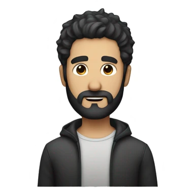 Dark short disheveled hair man with black beard wearing perfecto sticker