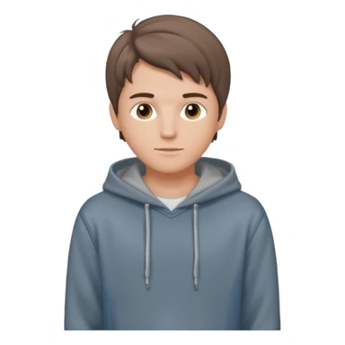 Handsome boy (fair-skinned) who has dressed up. He is wearing jeans and a gray hoodie, with a middle part hairstyle, and his hair color is brown. sticker