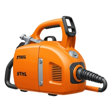 Motorsäge vom STIHL mit grauem Gehäuse, orangenem Deckel und schwarzen Griffen sticker