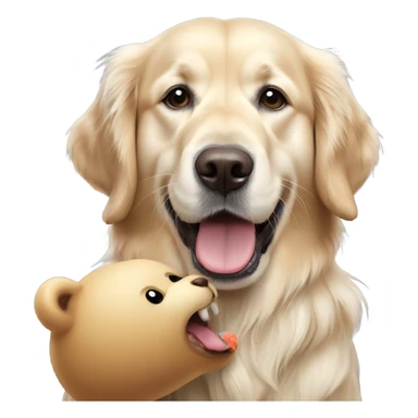 English cream golden retriever holding bear toy in mouth sticker