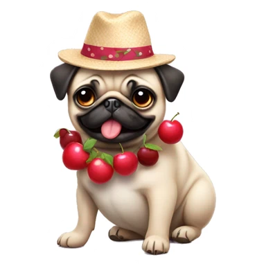  fun pug wearing dress and hat with cherries sticker