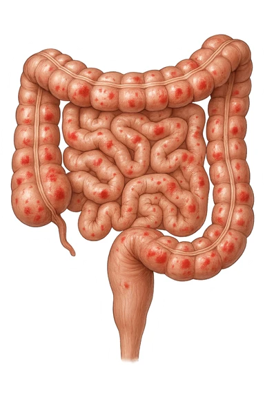 intestino anatomico realistico con red spot di infiammazione sticker