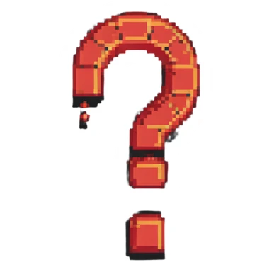 Large red question mark symbol on black background, pixelated sticker