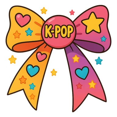 Remove any shadow from the image. Keep the kpop fan bow with hearts and stars. Make it fun and colorful with a transparent background. sticker