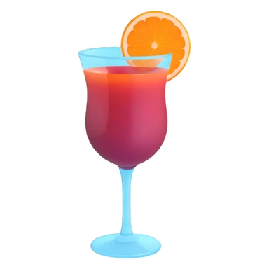 3D emoji style cocktail glass with burgundy drink and a slice of orange sticker