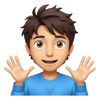 3D cartoon male character with big expressive eyes, messy dark hair, playful smile, energetic personality, vibrant K-pop animation style." sticker