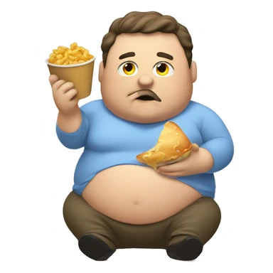 Fat man eating food sticker