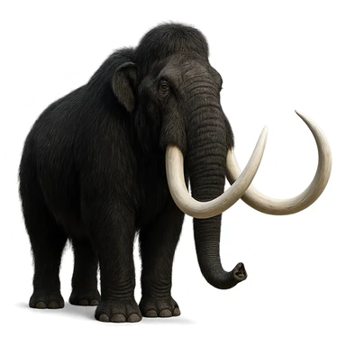 mammoth with black fur and white tusks, realistic style sticker