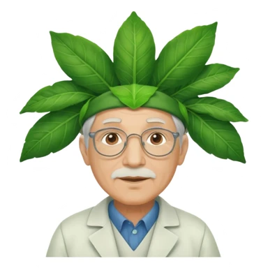 an scientist man wearing a large leaf headgear bye  sticker