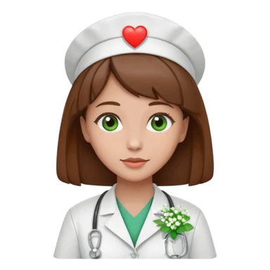 Brown hair Nurse with green heart and Gypsophila surround her head sticker